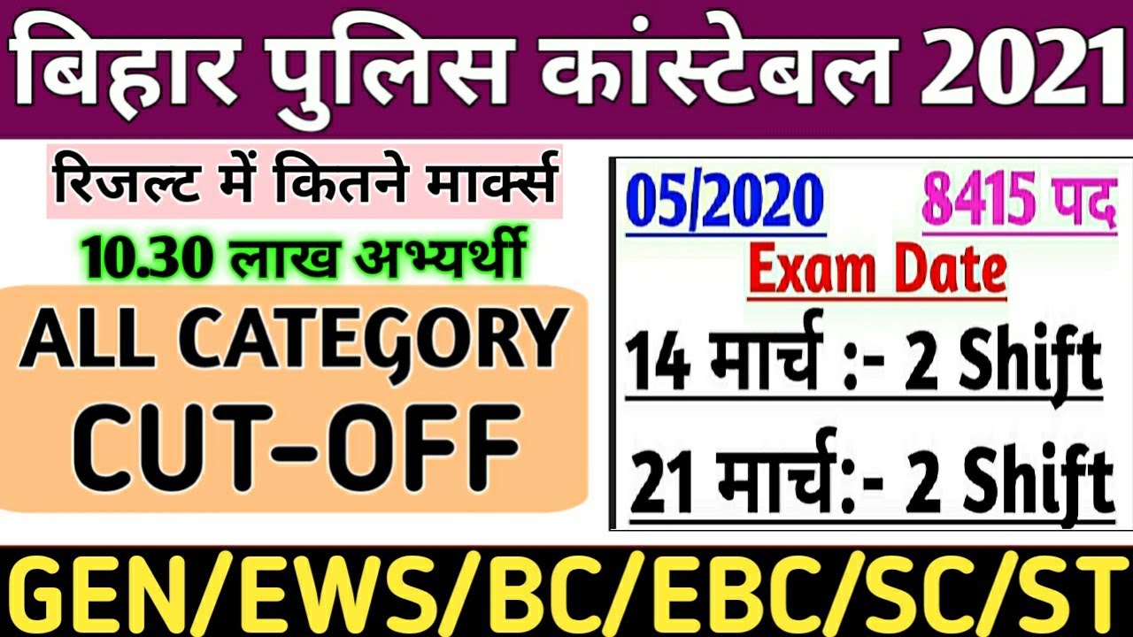 Bihar Police Constable 2021|| CUT OFF || Male || Female || Expected Cut off || 8415 seat || CSBC