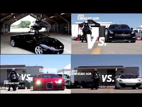 Kawasaki Ninja H2r vs Bugatti Veyron Drag Race  Lamborghini Aventador vs F16 Fighting Falcon