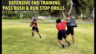 DEFENSIVE END TRAINING PASS RUSH AND RUN STOP DRILLS. Resimi