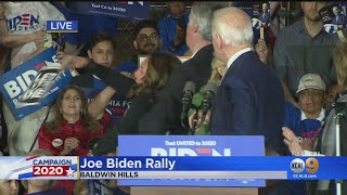 Former Vice President Joe Biden Gives Speech In Baldwin Hills, Protesters Briefly Interrupt