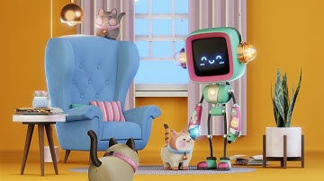 Robot & Cats (3D Animation in Blender)