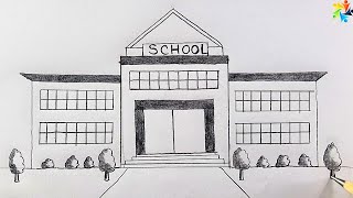 My School Drawing | How to Draw School Scenery