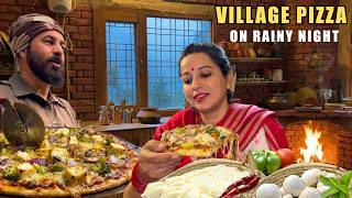 Village Crispy Tawa Farm Pizza on a Rainy Night 🌧️ Wood-Fired Chulha Cooking screenshot 1