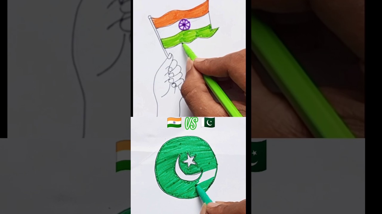 India vs Pakistan Flag Drawing Tutorial.. 🇮🇳 VS 🇵🇰