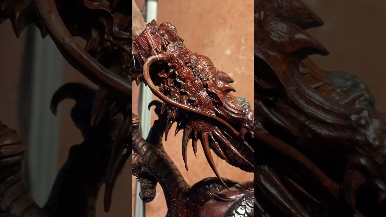 Công đoạn đánh xi cho bức rồng gỗ trắc kĩ đẹp #điêukhắcgỗ #wood #woodworking #woodcarving 