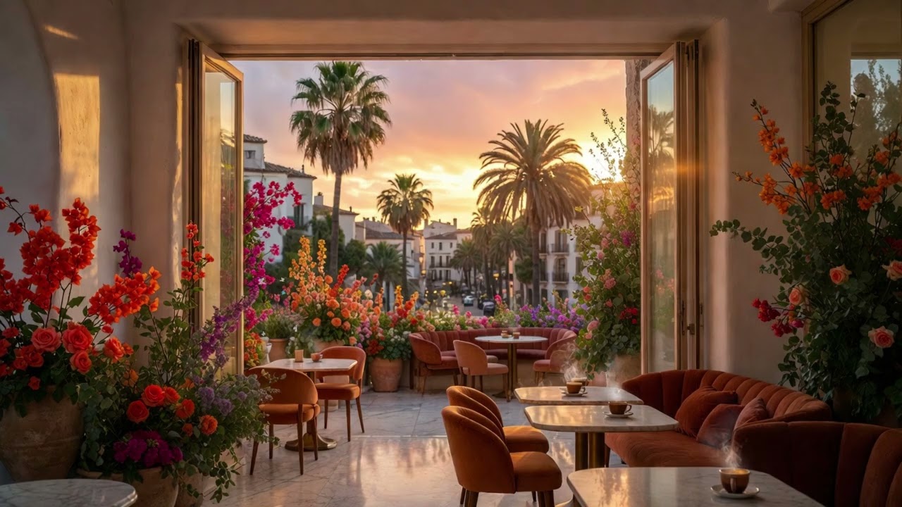 Golden Hour Spanish Café ☀️ Mediterranean Terrace Ambience | Smooth Café Jazz