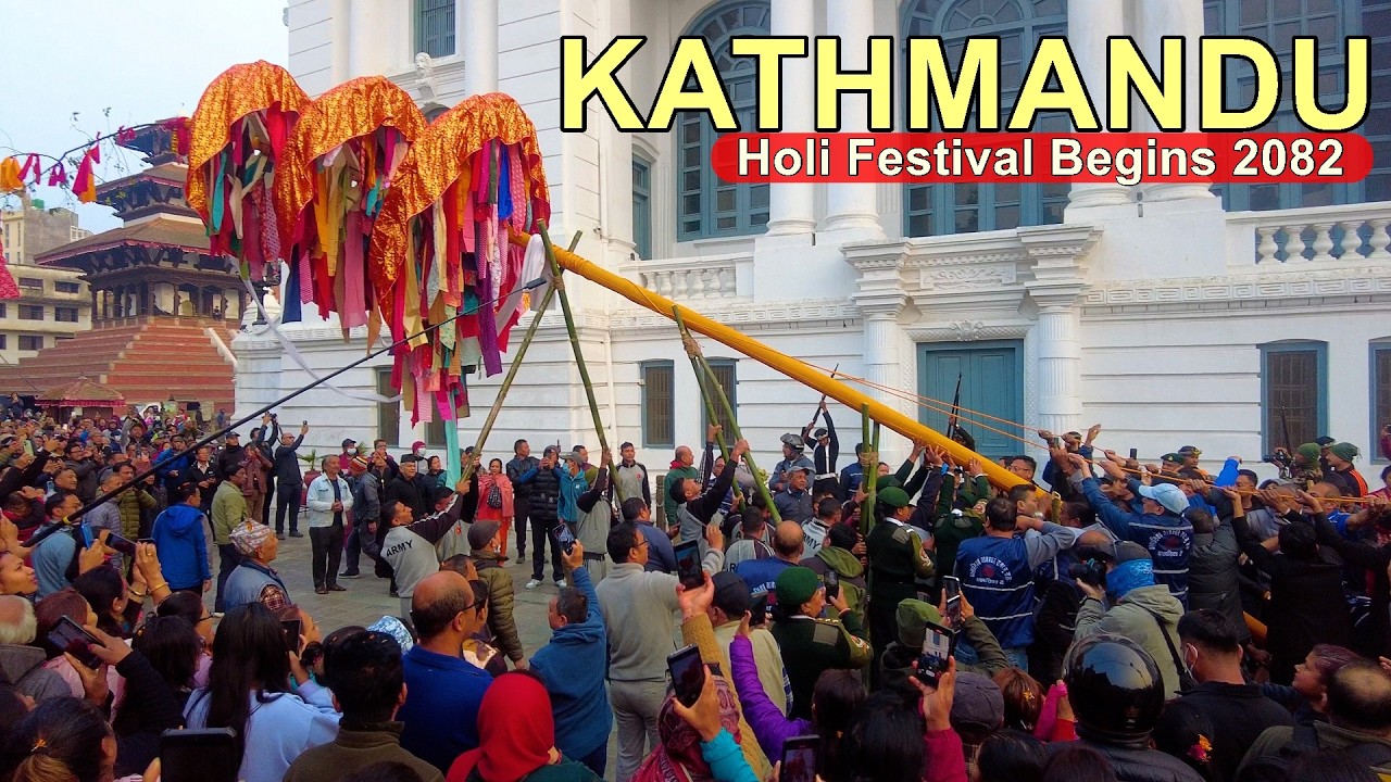 Kathmandu 🔴 Live Holi Festival 2026 Begins with Erection of Chir at Basantapur - 4K Nepal🇳🇵