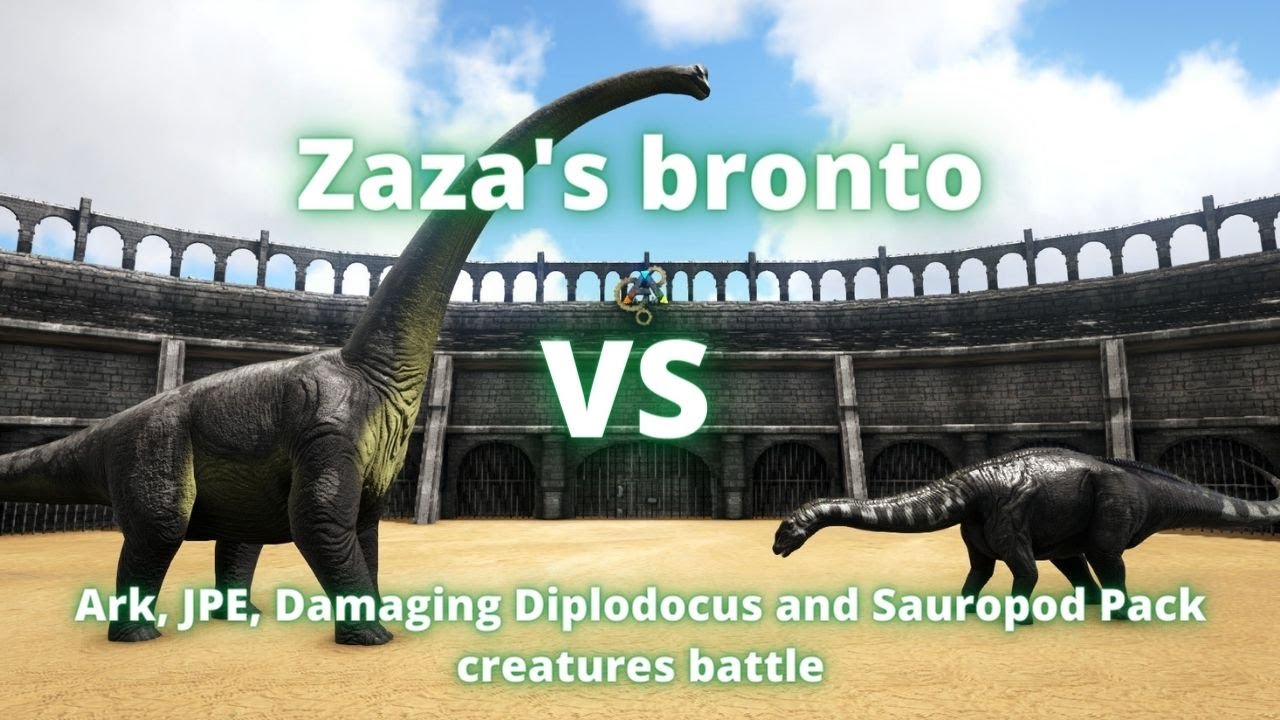 Zaza's bronto vs Ark, JPE, Sauropods pack and Damaging Diplodocus creatures battle YouTube