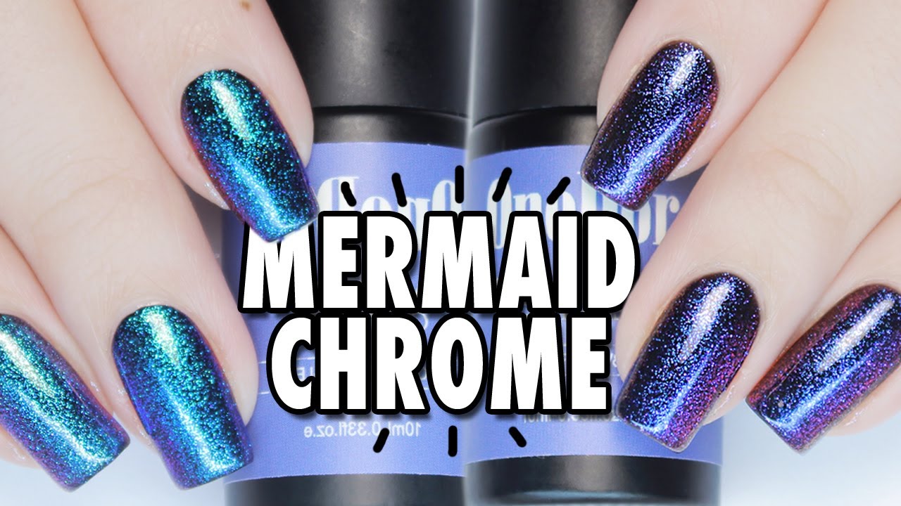 Mermaid Chrome Nail Design with Glitter - wide 1