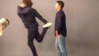 Jensen, Jared & Misha being dorks while dancing at SDCC to Spongebob music