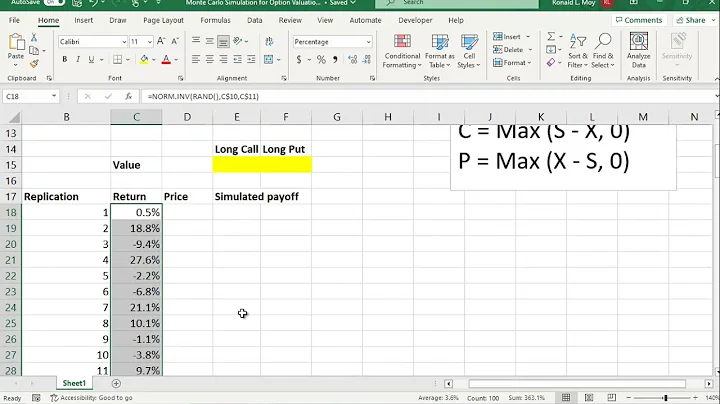 Monte Carlo Simulation   Option Values in Excel