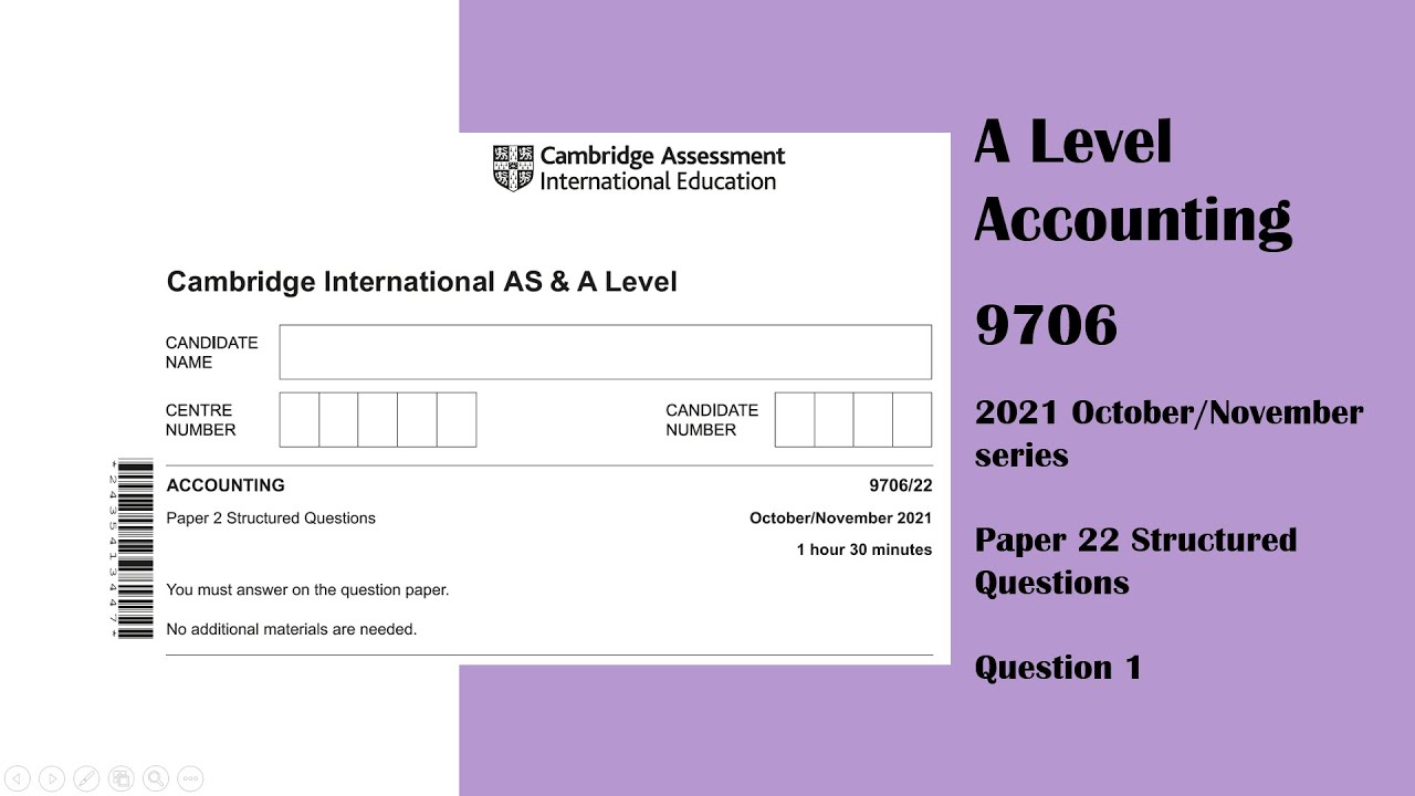 A Level Accounting October November 2021 Paper 22 9706/22 Question 1