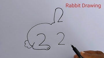 How to draw Rabbit with 222 number | Rabbit Drawing easy | Rabbit Drawing 222
