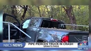 Grants Pass driver safe after fence pole pierces truck
