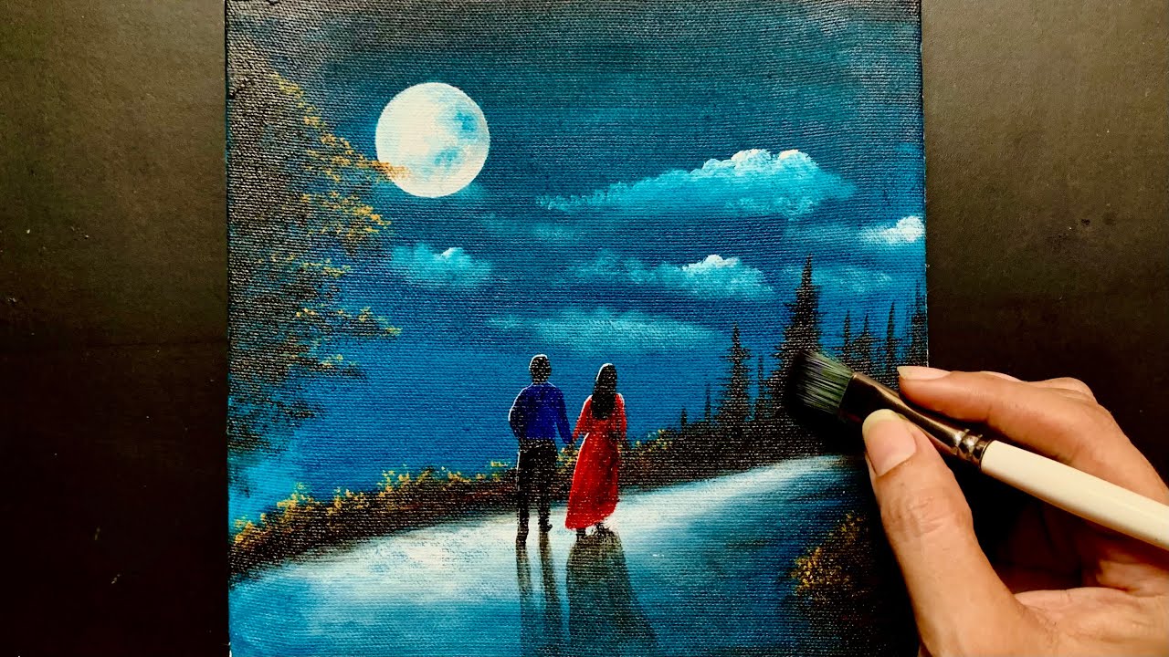 Moonlight Couple | Easy Acrylic Painting for Beginners