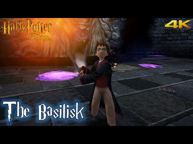 Harry Potter battles the Basilisk in the Chamber of Secrets