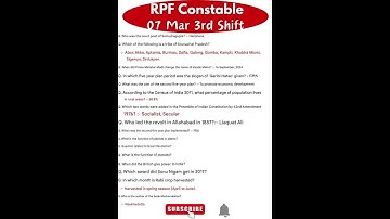 RPF Constable Exam Analysis 2025| RPF Constable Question Paper 2025 | 07 Mar 3rd Shift| RPF Question