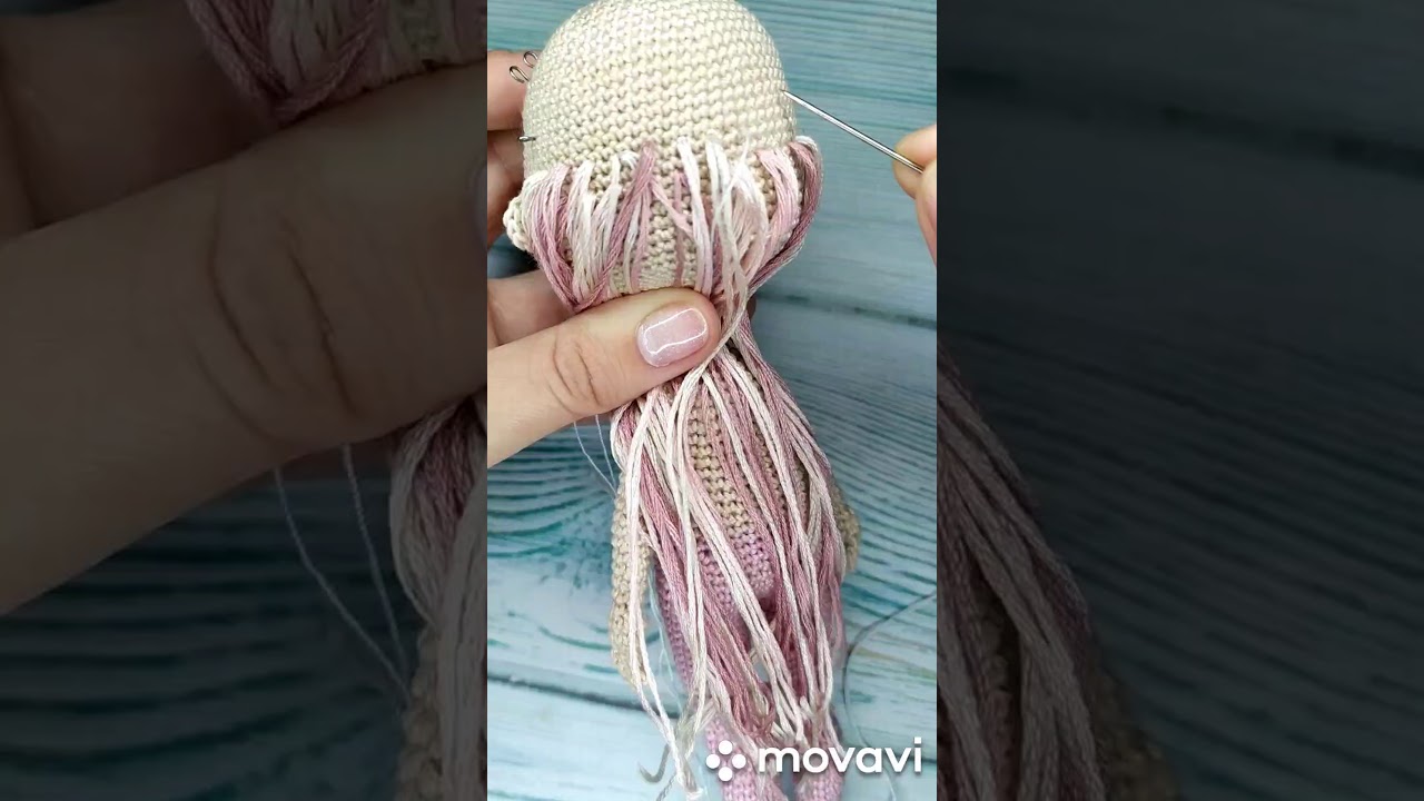 Sewing hair from yarn (for crocheted dolls).