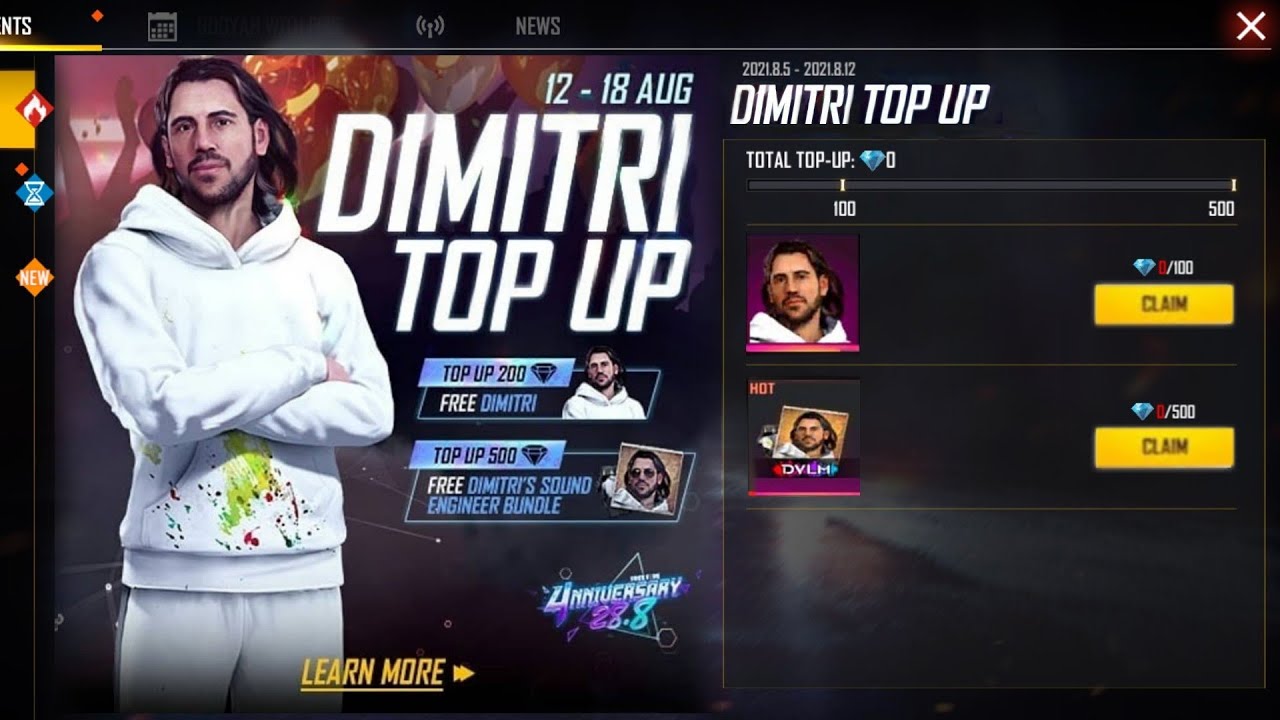 NEW DIMITRI CHARACTER TOP UP EVENT FREE FIRE ll 4TH ANNIVERSARY TOP UP EVENT ll DIVIDED GAMERS