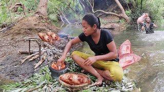 Amazing Catch Red fish in River for Food - Grilled Redfish with Chili sauce for eating delicious