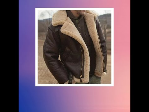 Men's Faux Leather Classic Brown Black Bomber Jacket Winter Shearling Sheepskin Coat Large Size M...