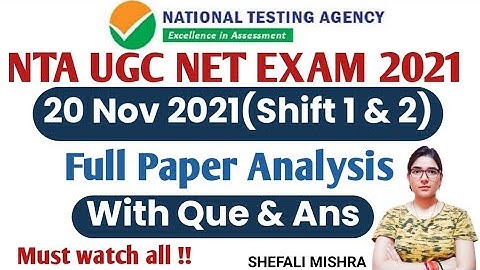 NTA UGC NET paper Analysis held on 20 November 2021| 20 Nov ugc net paper analysis| NTA NET|SHEFALI