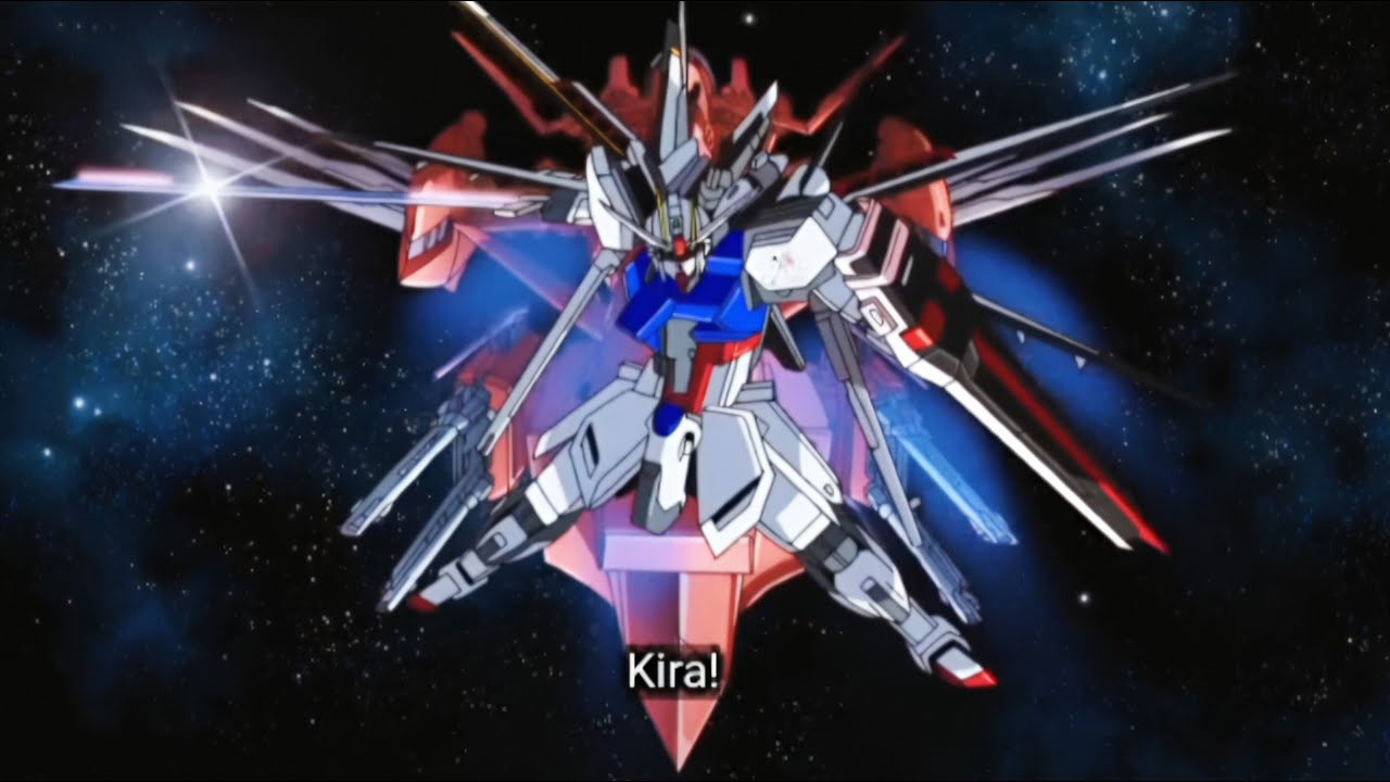 Kira piloting MBF-02+EW454F Strike Gundam and ZGMF-X88S Gaia Gundam