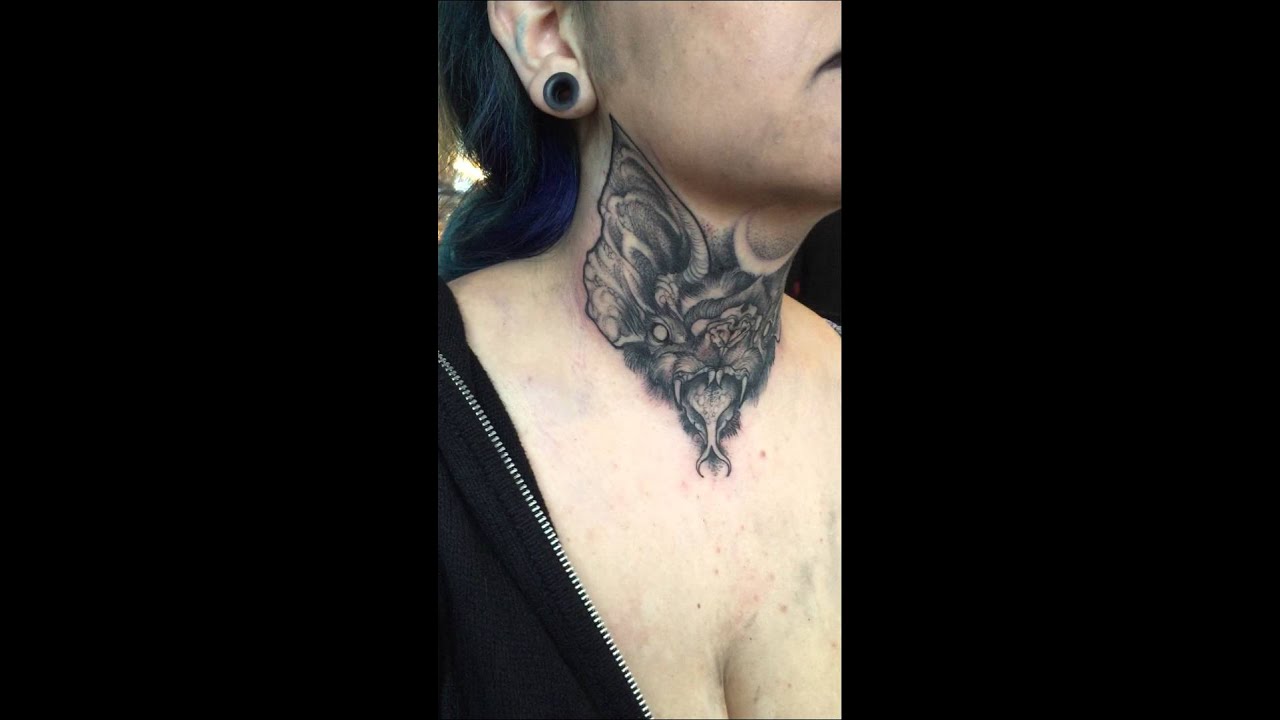 Bat neck tattoo by Grindesign - YouTube