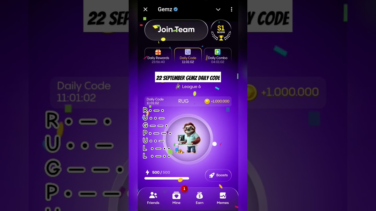 22 September Gemz Daily Code💰