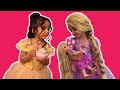 Princess tea party part 1  cake elsa toys and dolls  princesses in real life