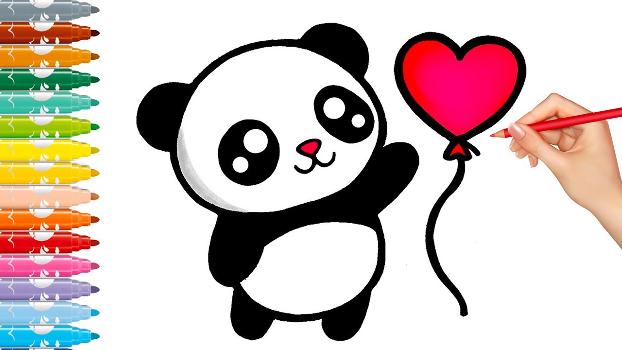How To Draw A Cute Panda Bear And Heart Balloon For Kids Drawing And how-to-draw-a-cute-panda-bear-and-heart-balloon-for-kids-drawing-and
