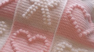 part1#crochet #babygirl #bobbleheart#bobblebow blanket , beautiful #part 2 to follow ♥