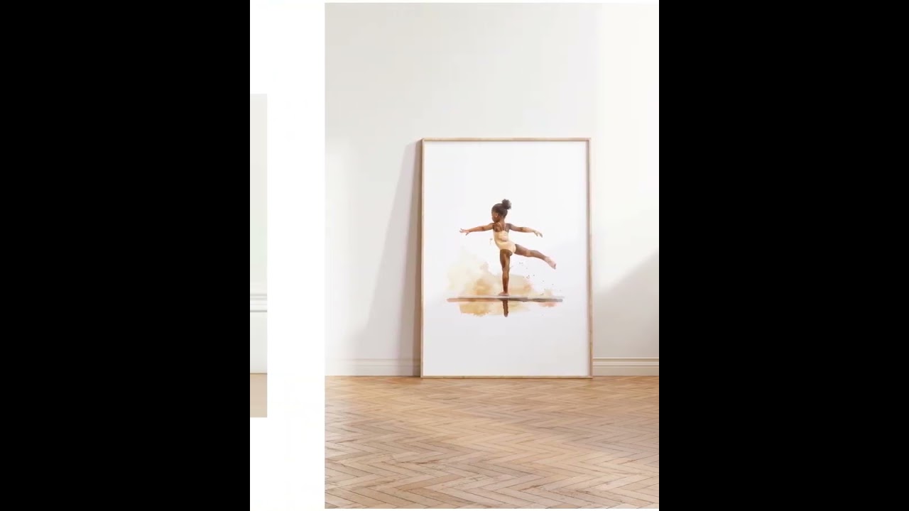 African American Gymnast Girl Poster Watercolor Digital Download