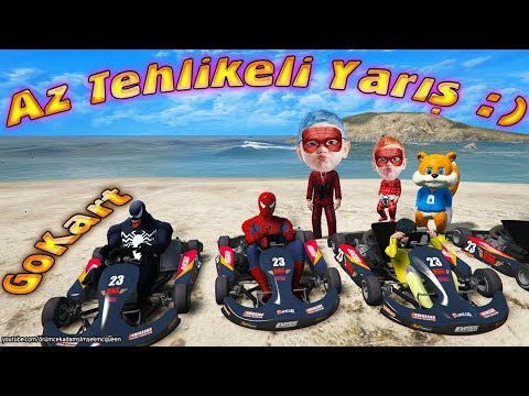 GoKart Arabaları ile Eğlenceli Yarış Örümcek Bebek Örümcek Çocuk Venom ve Meraklı Yarışıyor