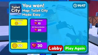 Beating Easy Difficulty - Toilet Tower Defense Roblox Map Toilet City Time 1447 Part 1