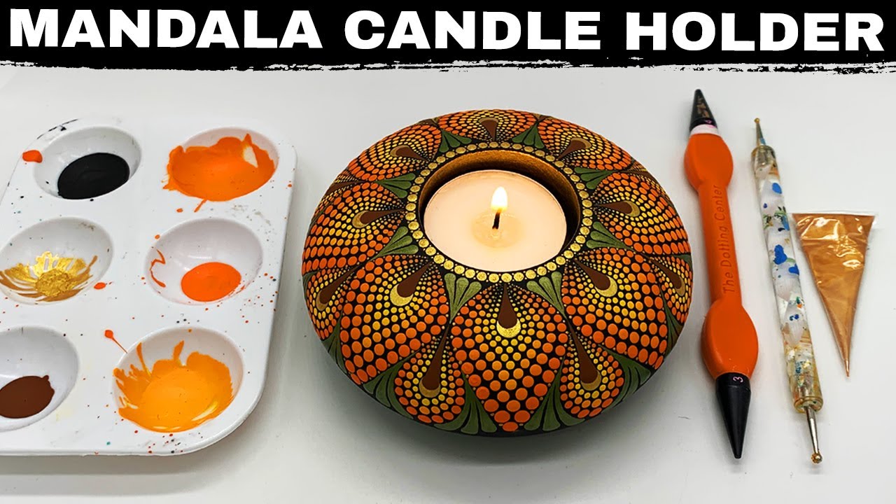 Sunflower Mandala Tealight Candleholder | How to Mandalas Dot Art Tutorial Rocks Painting