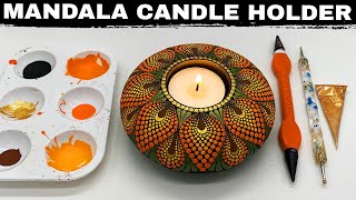 Sunflower Mandala Tealight Candleholder | How to Mandalas Dot Art Tutorial Rocks Painting Guide