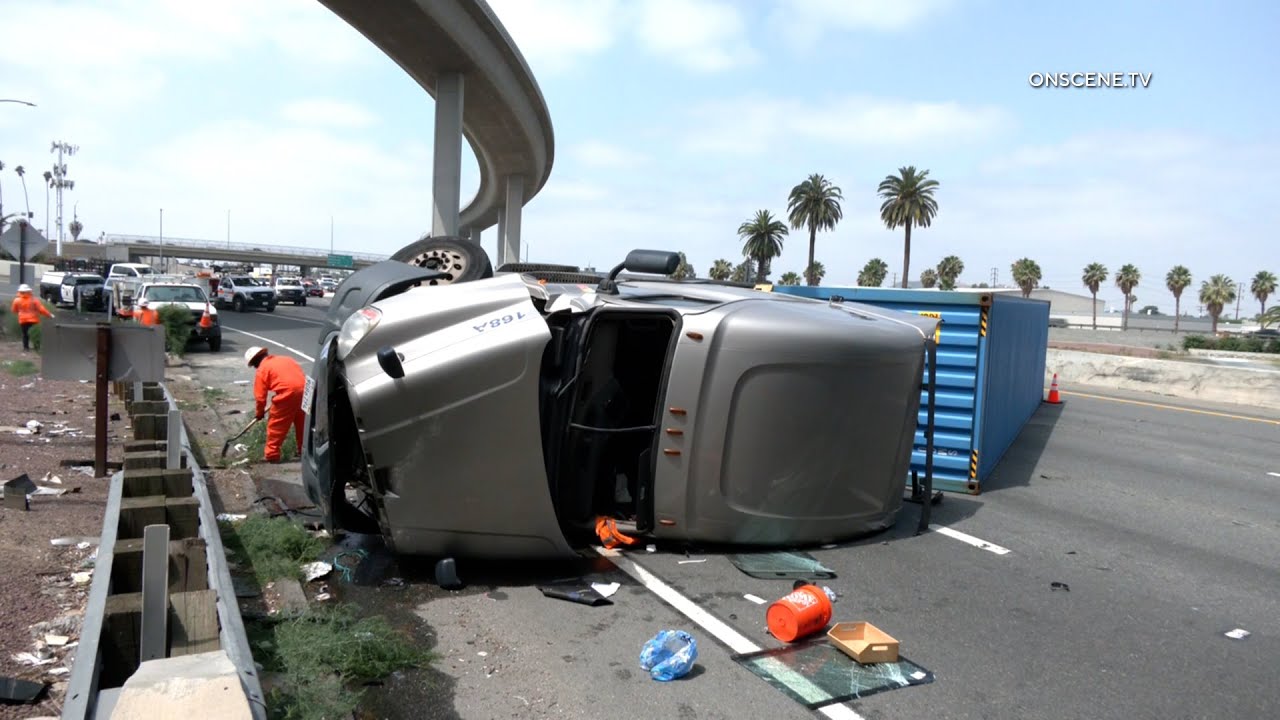Overturned Semi Causes Major Traffic In Riverside, CA