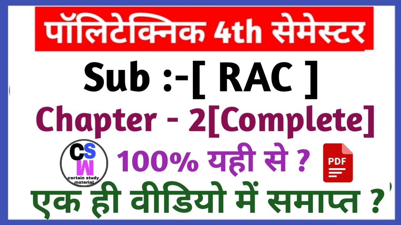 RAC || Chapter - 2(Vapour Compression System) || Complete || Polytechnic 4th Semester.