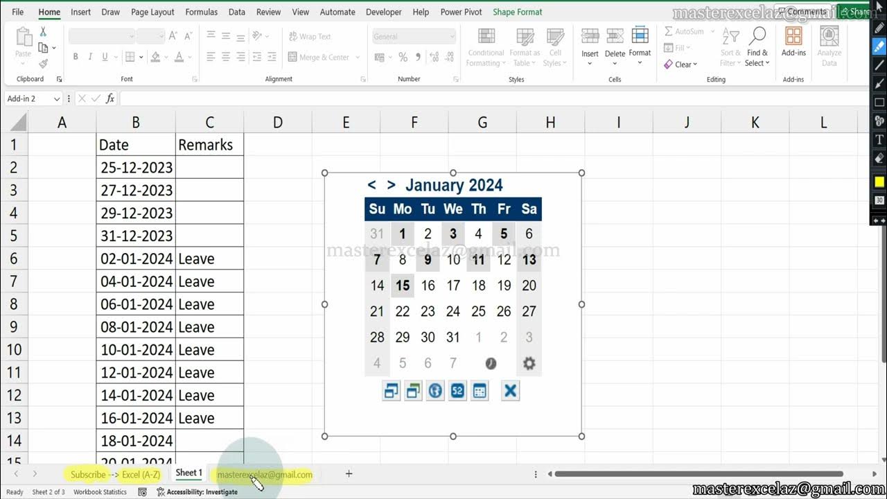 How to add leave dates to mini calendar in excel ms excel tips