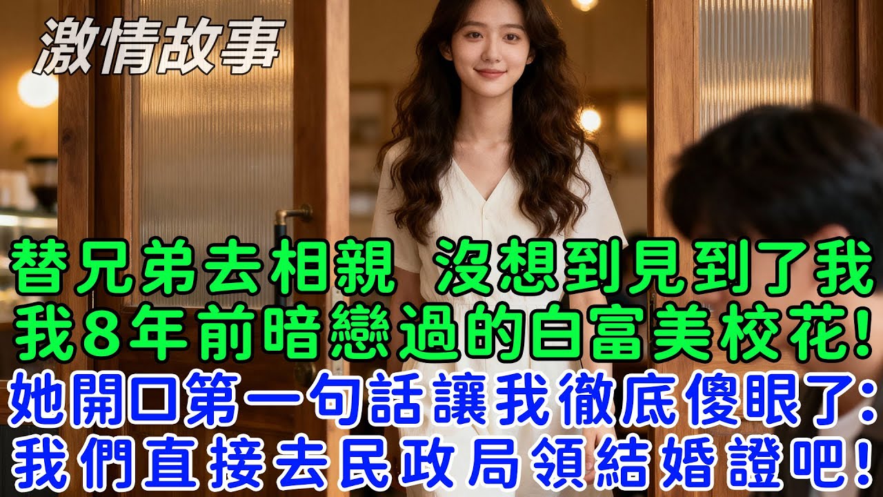 替兄弟去相親，他讓我破壞這次相親！沒想到見到了我8年前暗戀過的白富美校花！她更漂亮了，她開口第一句話讓我徹底傻眼了：我們直接去民政局領結婚證吧？這是什麼情況？