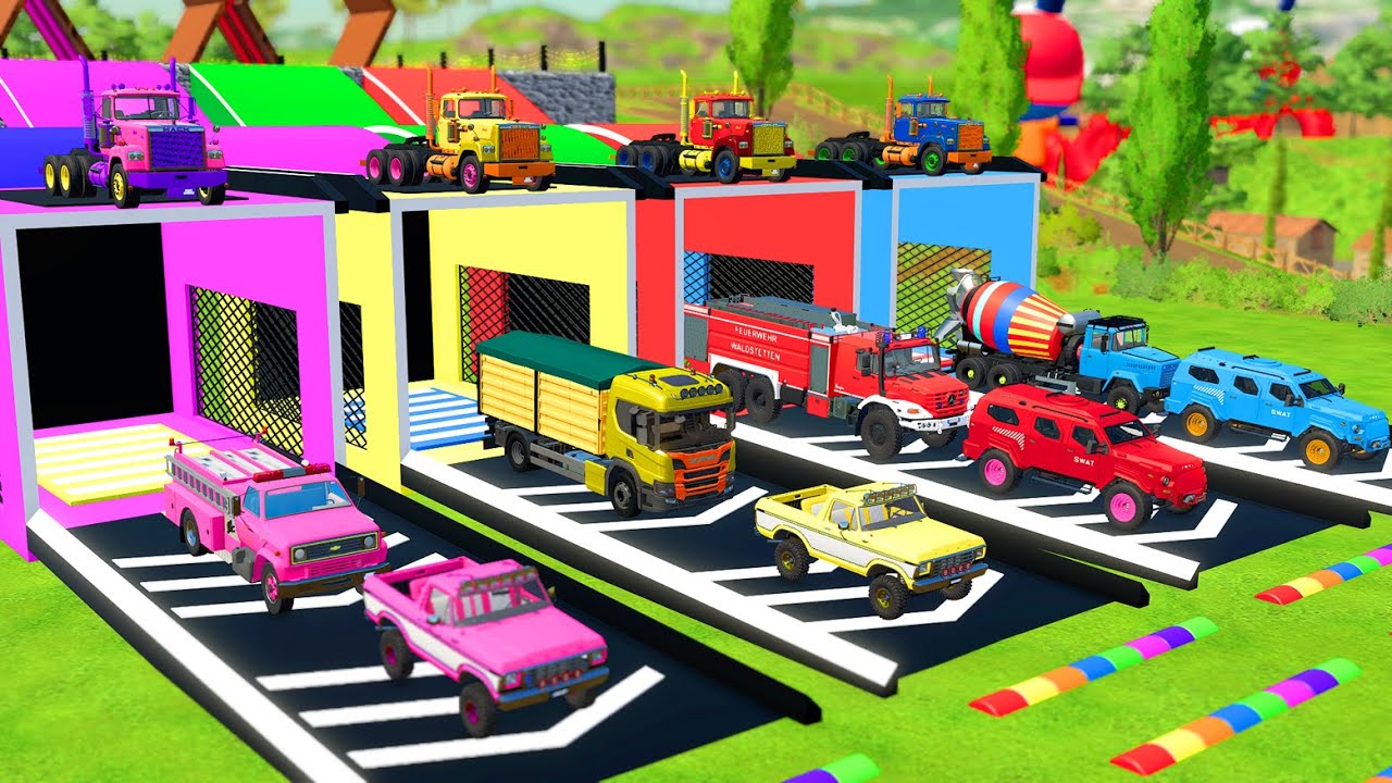 OVERSIZED LONG CONVOY TRANSPORT VOLVO FIRE DEPARTMENT, POLICE, AMBULANCE & EMERGENCY CARS! FS 22