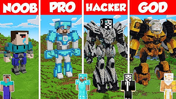 Robot Transformer Build Battle Challenge - Noob vs Pro vs Hacker vs God - Minecraft Animation