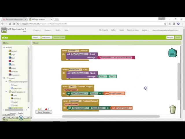 App Inventor: TextToSpeech y Sliders - DimeV1