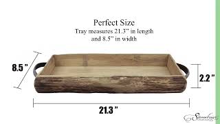 Stonebriar Rectangle Country Rustic Natural Wood Bark Serving Tray with Metal Handles