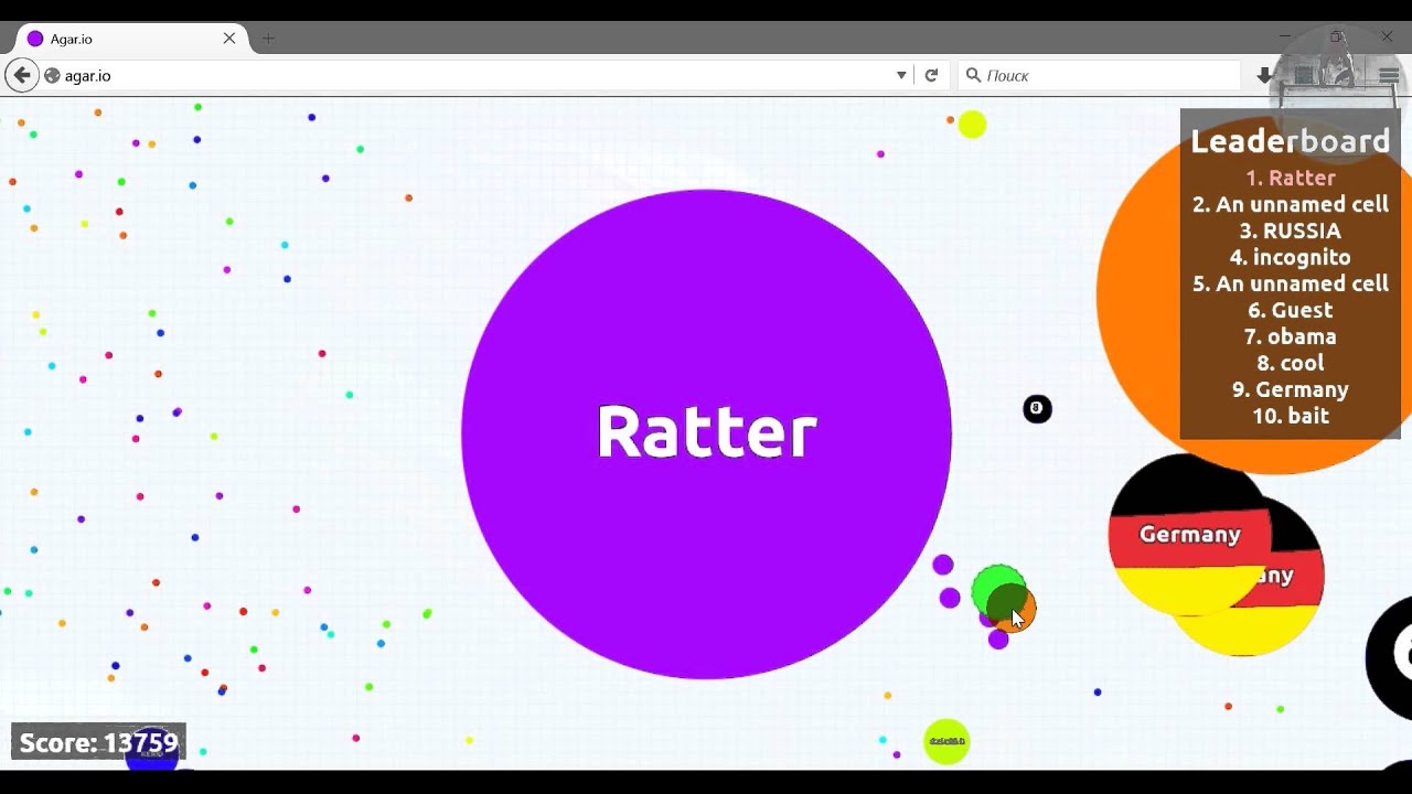 Agar.io fast growth, 10 000 points for 3 minutes