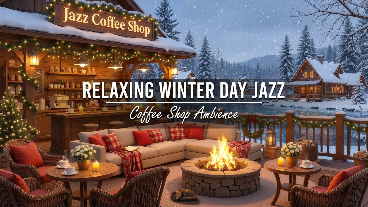 Relaxing Winter Day at Outdoor Coffee Shop Ambience ❄ Soft Jazz Instrumental Music for Stress Relief