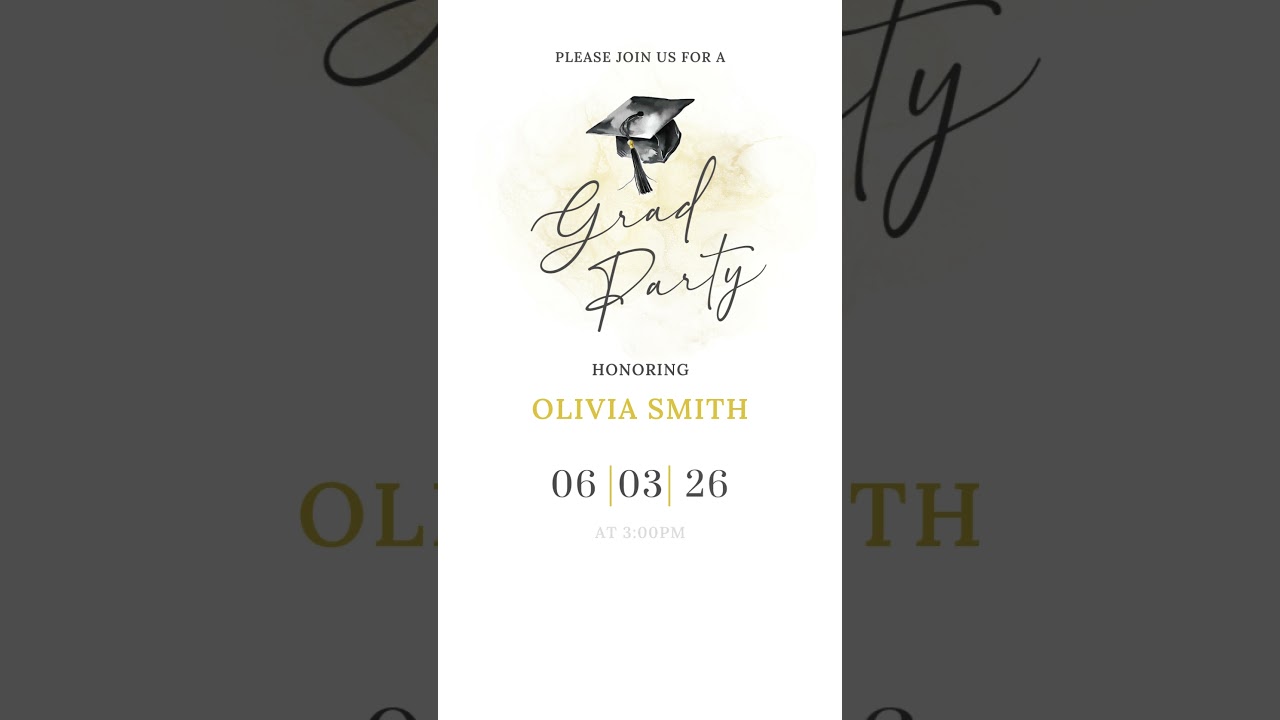 Graduation Party Video Template, Elegant Animated Invitation, DIY Minimalist Grad Party Video