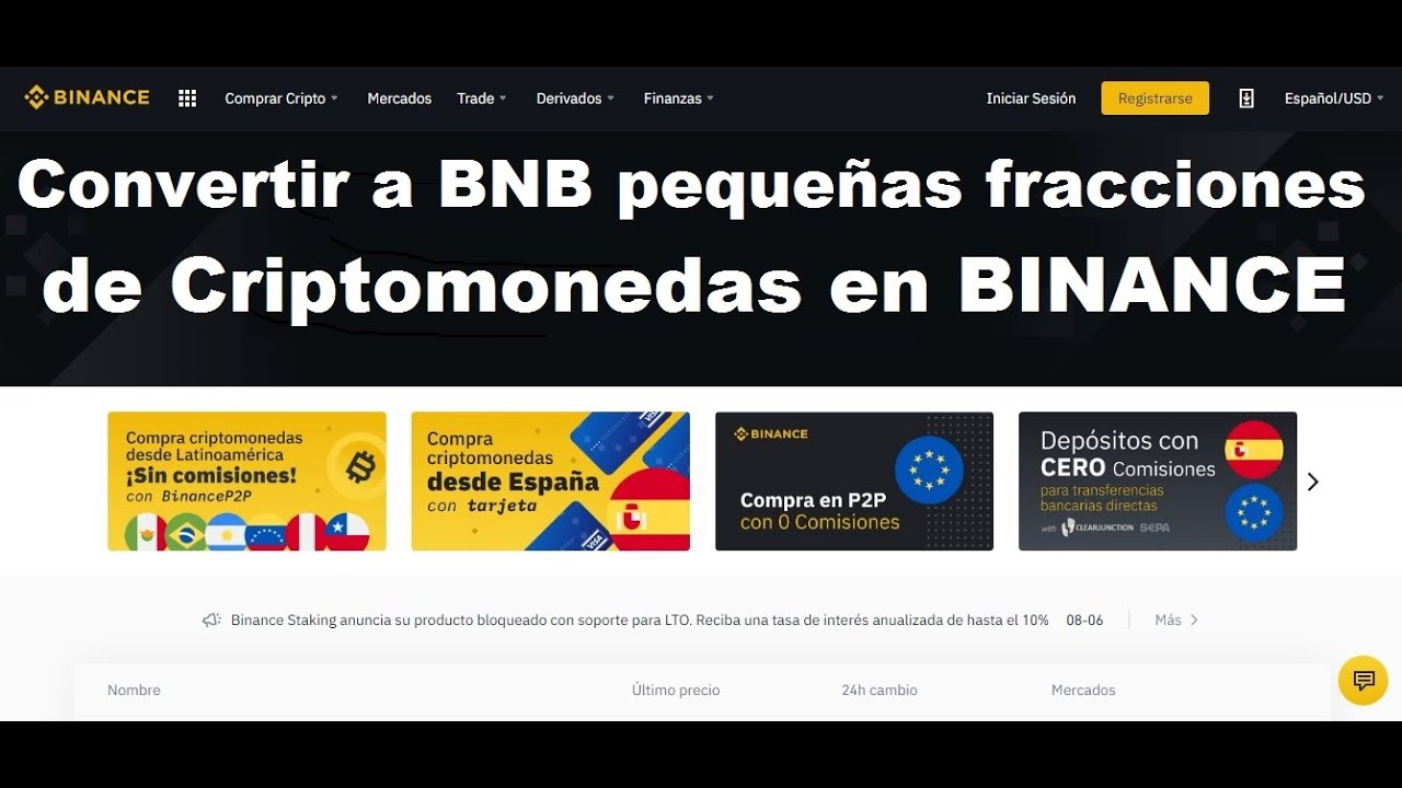 🔥💲BINANCE Convertir a BNB pequeñas fracciones de Criptomonedas en