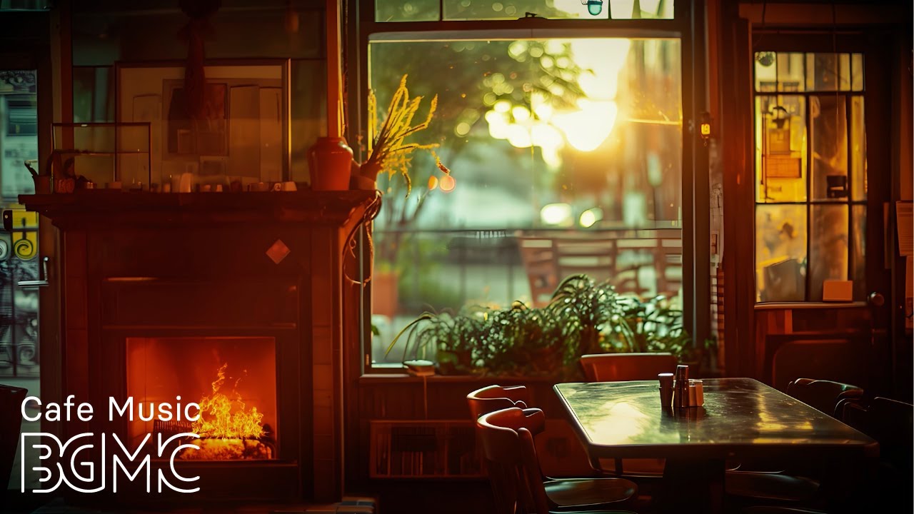 Crackling Fireplace & Smooth Jazz Music Ambience 🔥 4K Cozy Coffee Shop ...